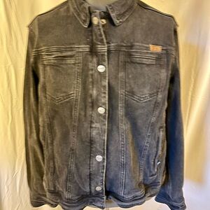 Authentic Indian Motorcycle Distressed Washed Black Denim Lana Jacket (Size L)